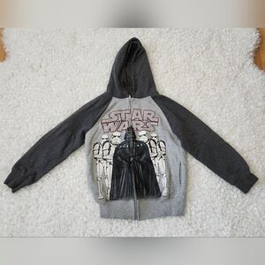 Star Wars Kids Black Gray Zip-Up Hoodie Sz M 7/8 Darth Vader Graphic Sweatshirt